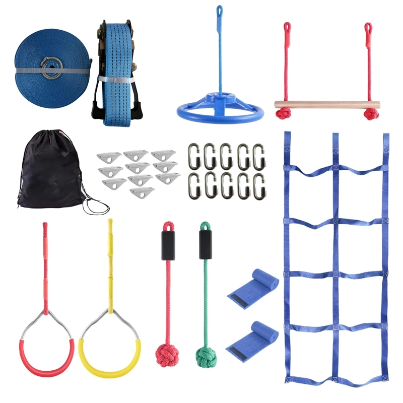 SET AUCKLAND OUTDOOR PA-OBST-KIT2 JUEGO OBSTÁCULOS NIÑOS CARRERA 7 KIT NINJA WARRIOR SLACKLINE - 1