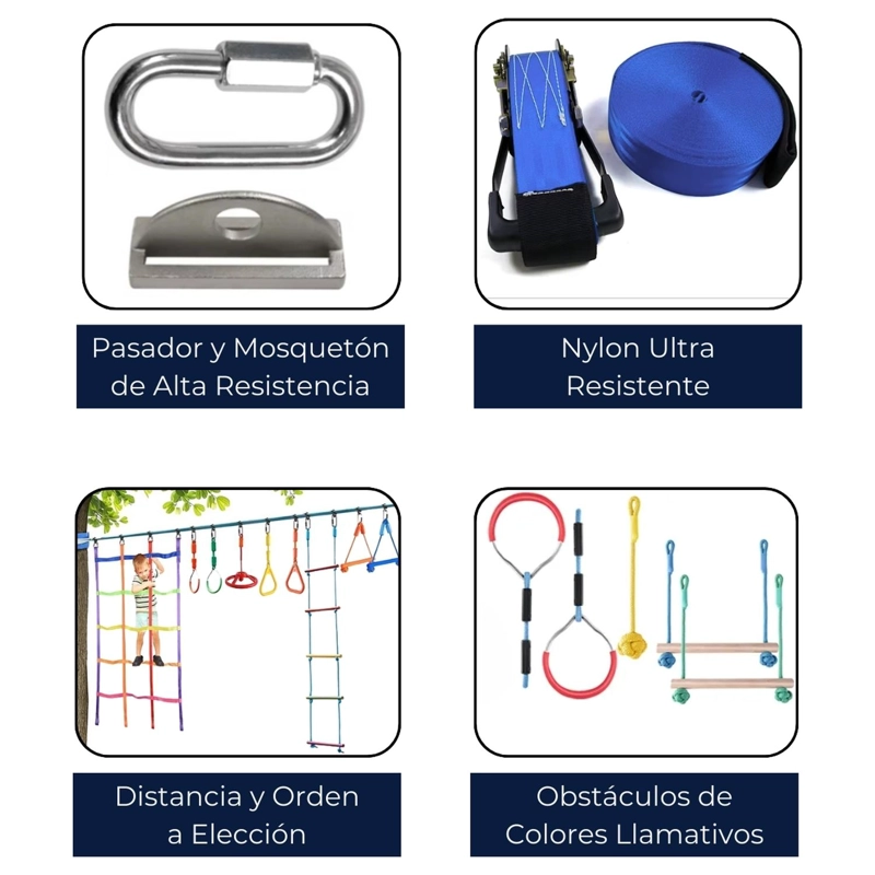 SET AUCKLAND OUTDOOR PA-OBST-KIT2 JUEGO OBSTÁCULOS NIÑOS CARRERA 7 KIT NINJA WARRIOR SLACKLINE - 2