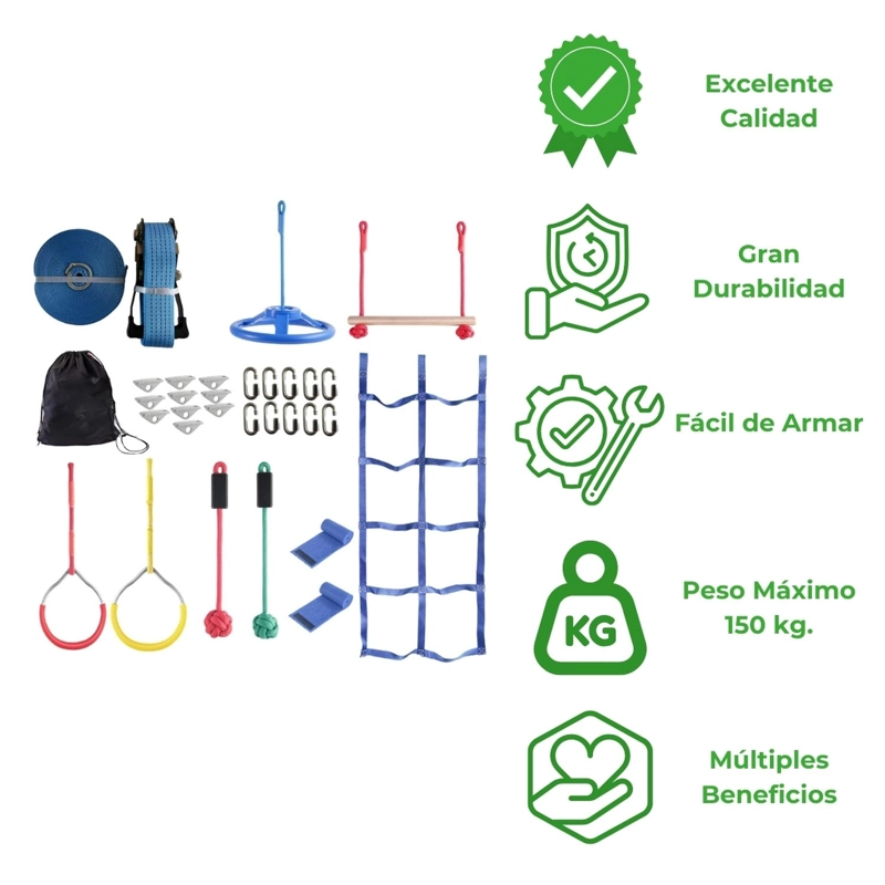 SET AUCKLAND OUTDOOR PA-OBST-KIT2 JUEGO OBSTÁCULOS NIÑOS CARRERA 7 KIT NINJA WARRIOR SLACKLINE - 3