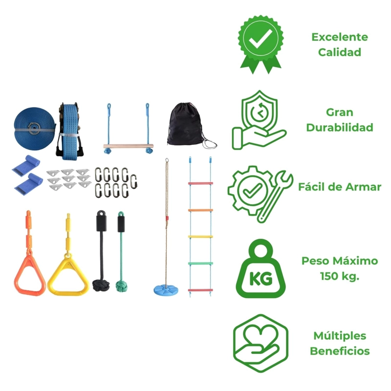 SET AUCKLAND OUTDOOR PA-OBST-KIT1 JUEGO OBSTÁCULOS CARRERA 7 KIT SLACKLINE NINJA WARRIOR NIÑOS - 3