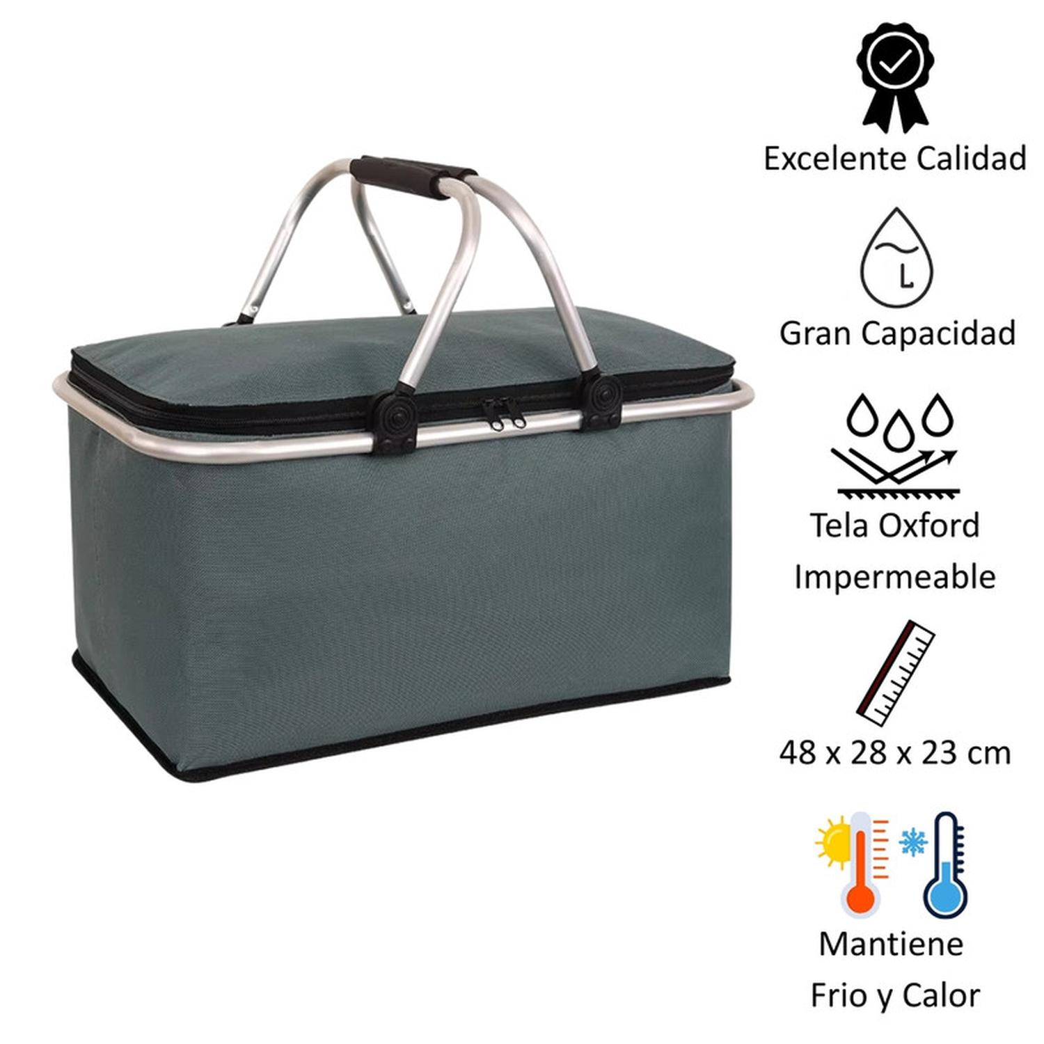 BOLSO TERMICO PLEGABLE GRIS COOLER CANASTA PICNIC - 2