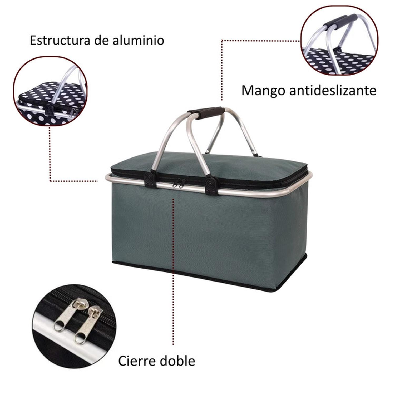 BOLSO TERMICO PLEGABLE GRIS COOLER CANASTA PICNIC - 3