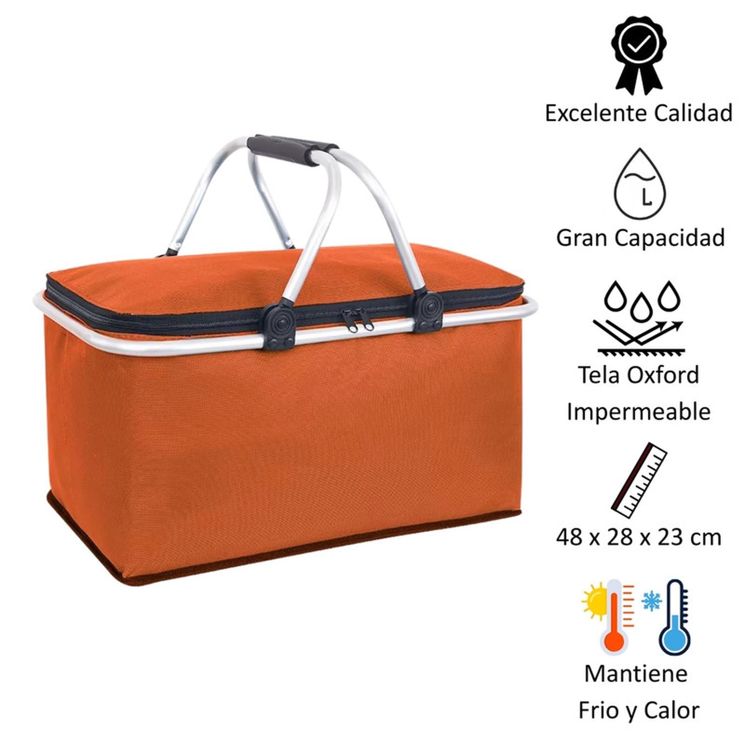 BOLSO TERMICO PLEGABLE NARANJA COOLER CANASTA PICNIC - 2