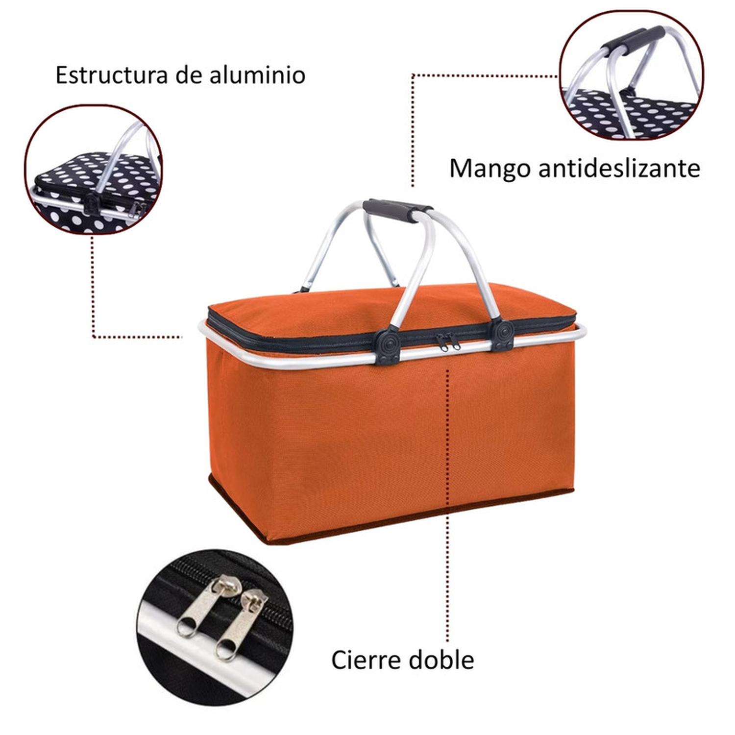 BOLSO TERMICO PLEGABLE NARANJA COOLER CANASTA PICNIC - 3