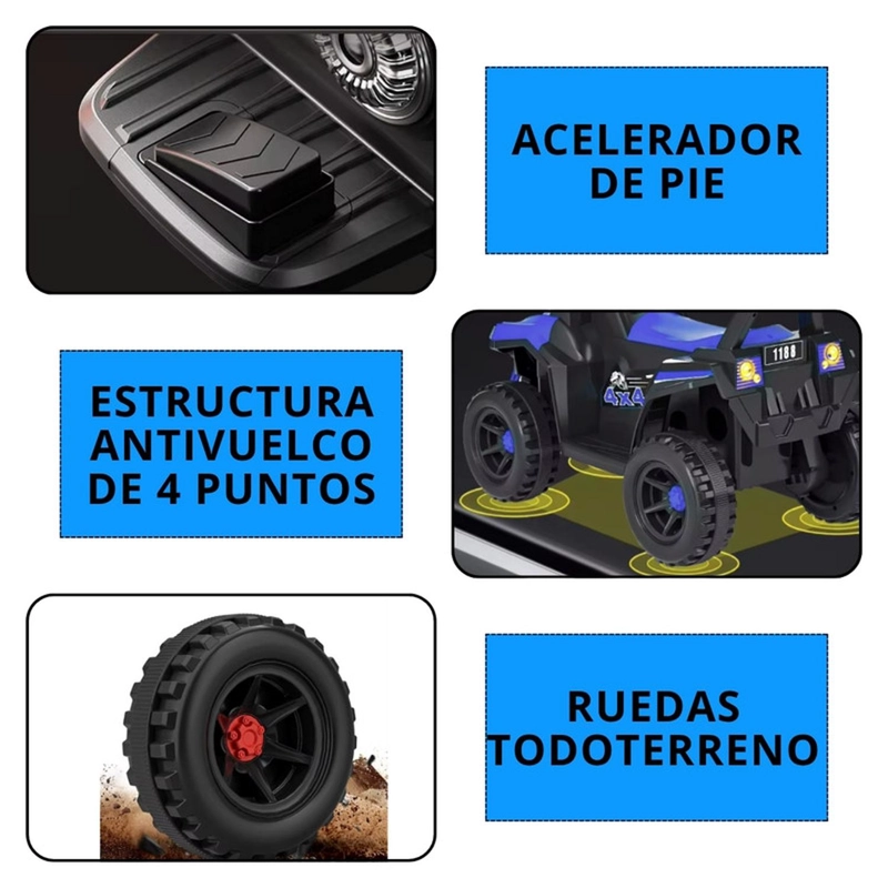 MOTO ELECTRICA AUCKLAND OUTDOOR BATERIA JEEP NIÑO LUCES Y SONIDO 1166 AZUL - 3