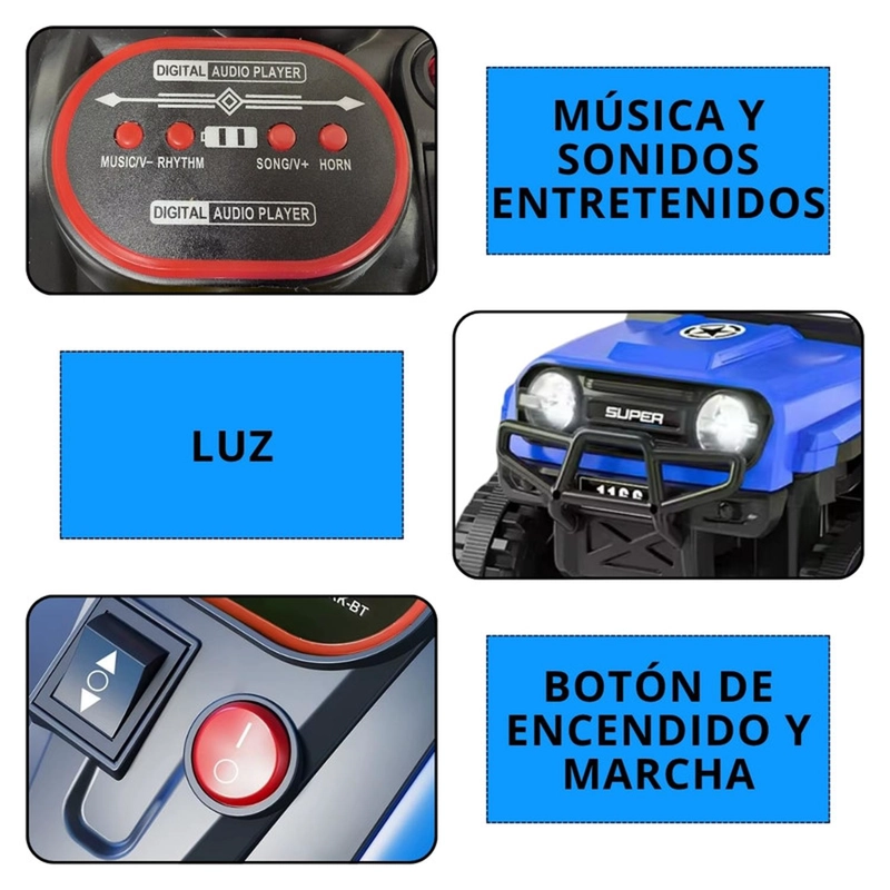 MOTO ELECTRICA AUCKLAND OUTDOOR BATERIA JEEP NIÑO LUCES Y SONIDO 1166 AZUL - 4