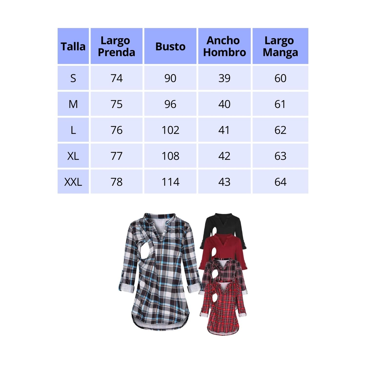 POLERA MANGA LARGA MUJER KIVARA NEGRA LACTANCIA MATERNIDAD CAMISA CUADRO - 4