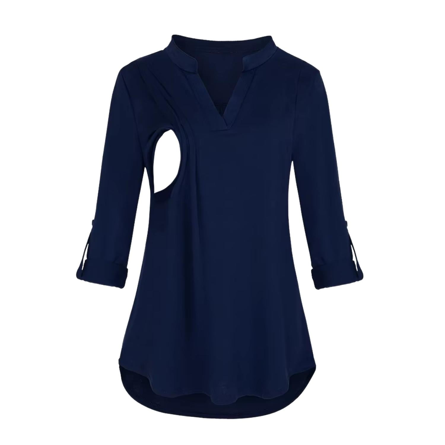 POLERA MANGA LARGA MUJER KIVARA AZUL MARINO LACTANCIA MATERNIDAD CAMISA NAVY - 1