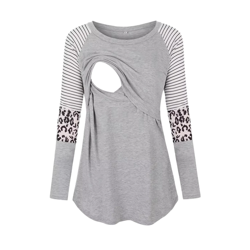 POLERA MANGA LARGA MUJER KIVARA GRIS LACTANCIA MATERNIDAD GINA - 1