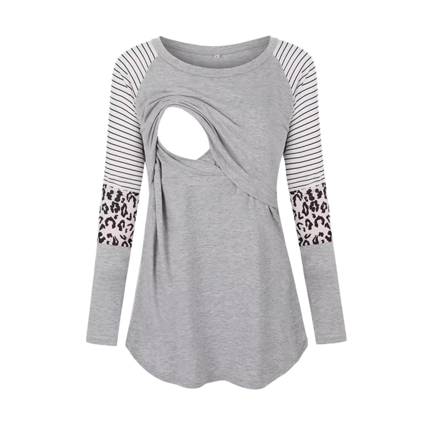 POLERA MANGA LARGA MUJER KIVARA GRIS LACTANCIA MATERNIDAD GINA - 1