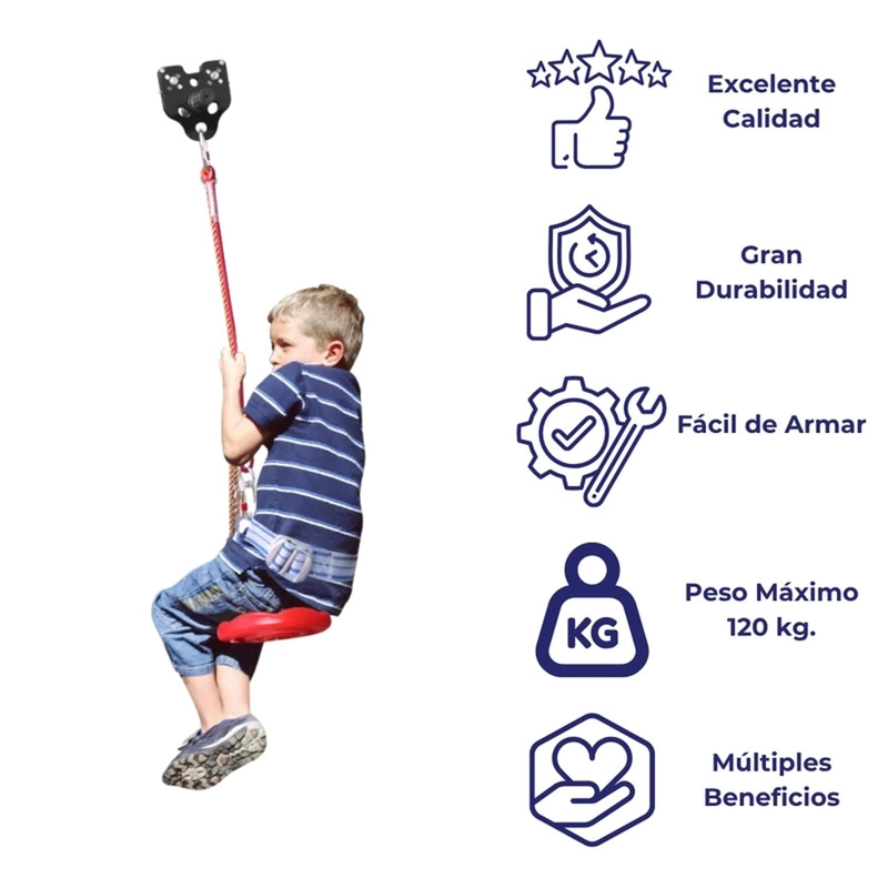 TIROLESA 30M CON FRENO JUEGO ZIPLINE KIT TIROLINA CANOPY - 6