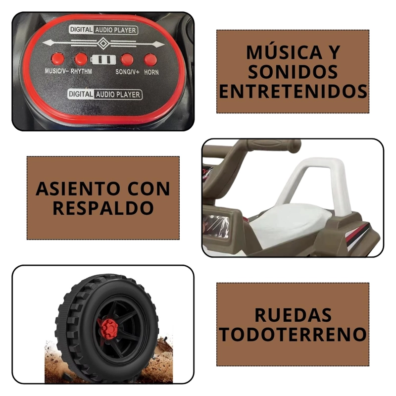 MOTO ELECTRICA BATERIA JEEP NIÑO LUZ + SONIDO 1166A - 3