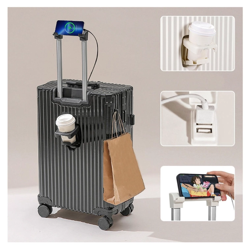 MALETA TAPA DURA MODERNA 71X44X27 CM PORTA VASO USB GRIS - 5