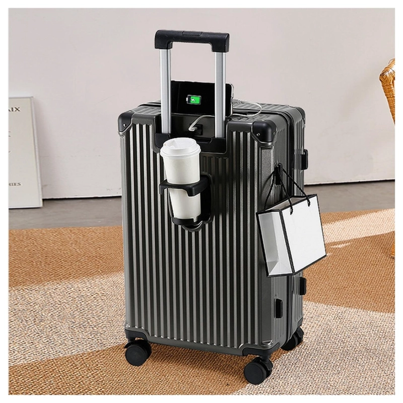 MALETA TAPA DURA MODERNA 71X44X27 CM PORTA VASO USB GRIS - 8