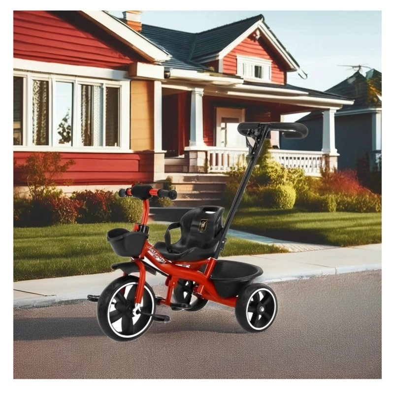 TRICICLO INFANTIL MANGO DE EMPUJE ALTO ASIENTO GRANDE ROJO - 2