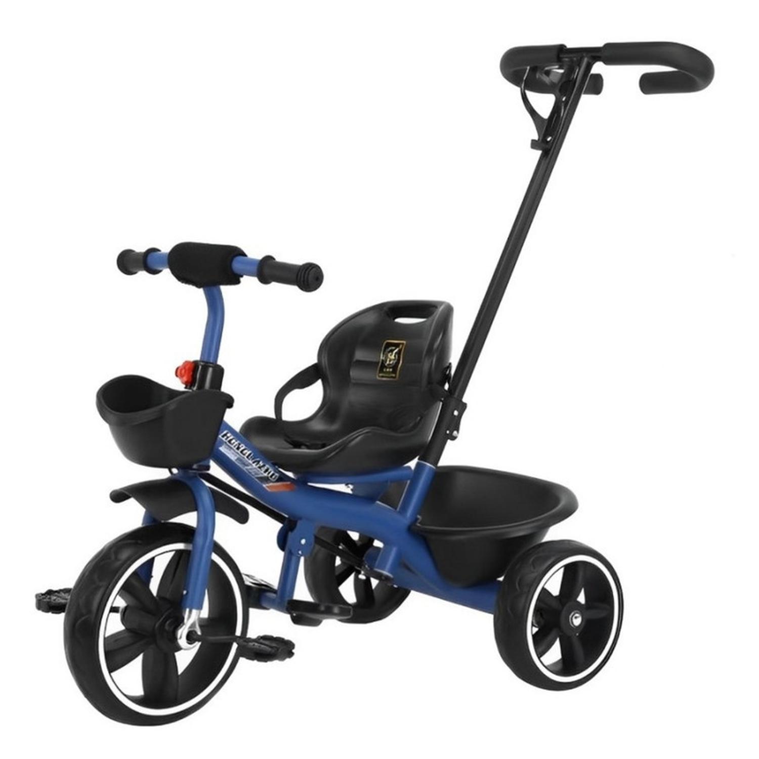 TRICICLO INFANTIL MANGO DE EMPUJE ALTO ASIENTO GRANDE AZUL - 1