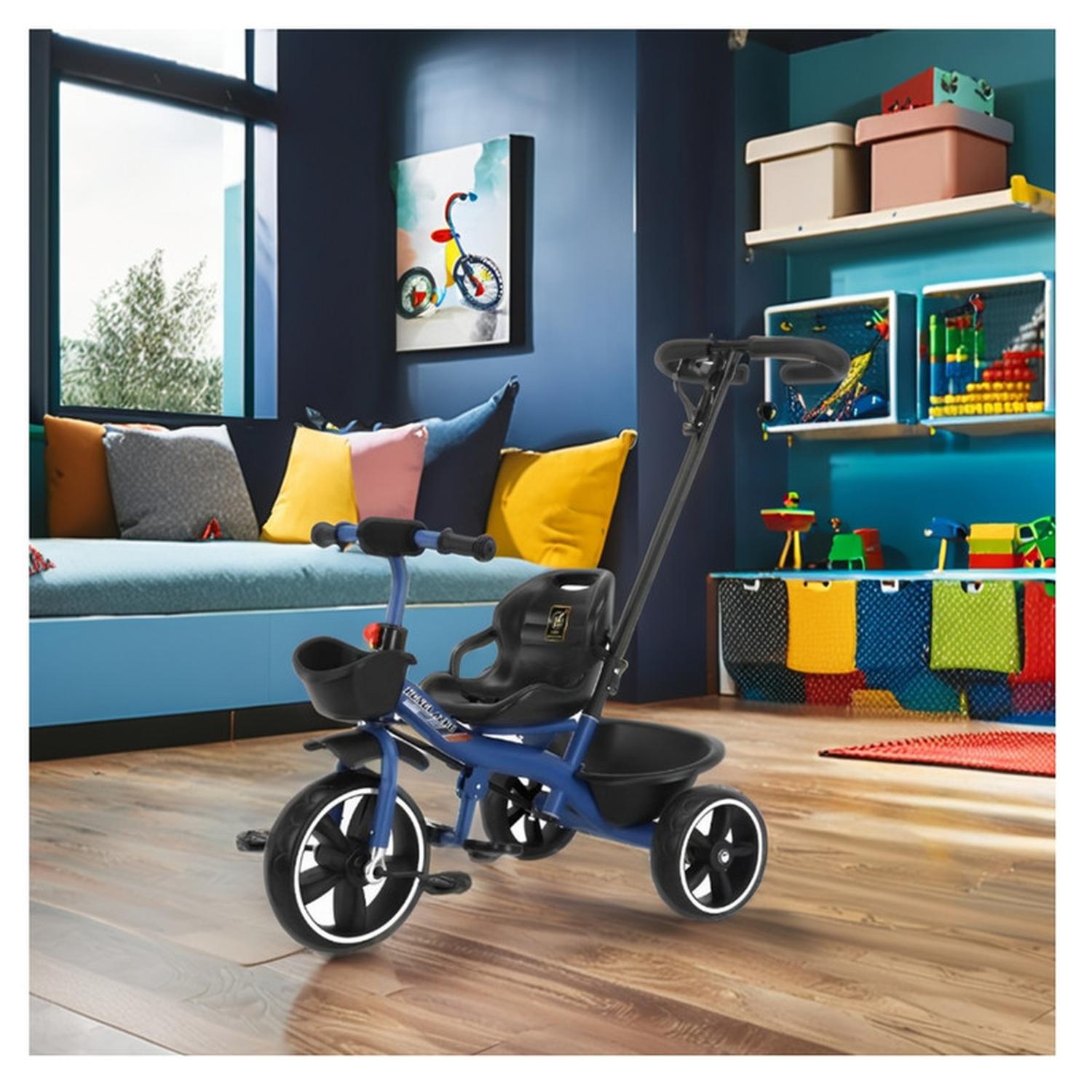 TRICICLO INFANTIL MANGO DE EMPUJE ALTO ASIENTO GRANDE AZUL - 2