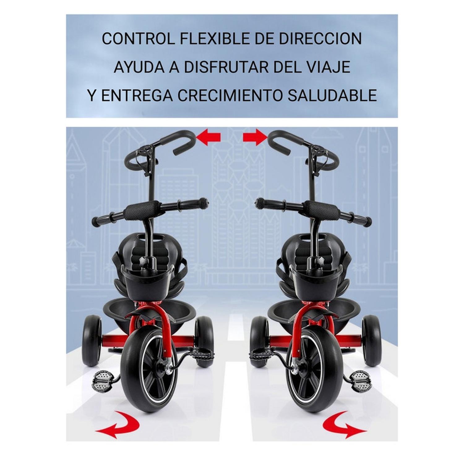 TRICICLO INFANTIL MANGO DE EMPUJE ALTO ASIENTO GRANDE AZUL - 6