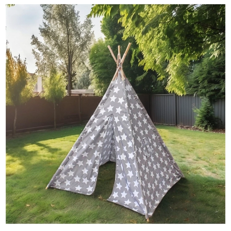 CARPA TIPI NIÑOS INFANTIL 160 CM ESTRELLAS GRIS DECORACION - 3