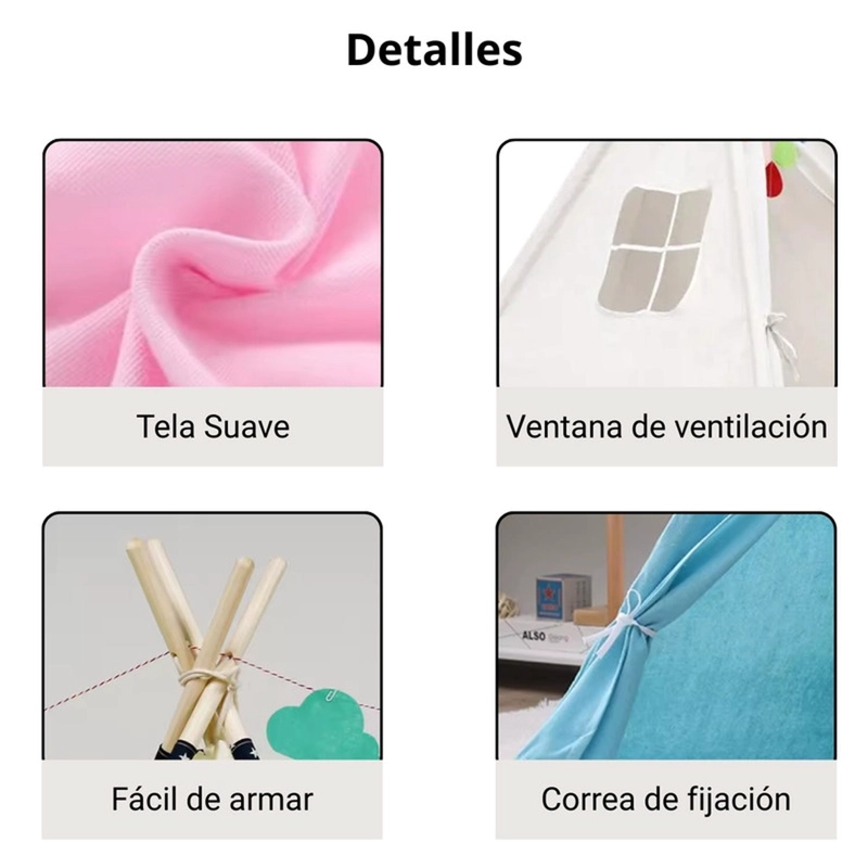 CARPA TIPI NIÑOS INFANTIL 160 CM CELESTE JUGUETE DECORACION - 5