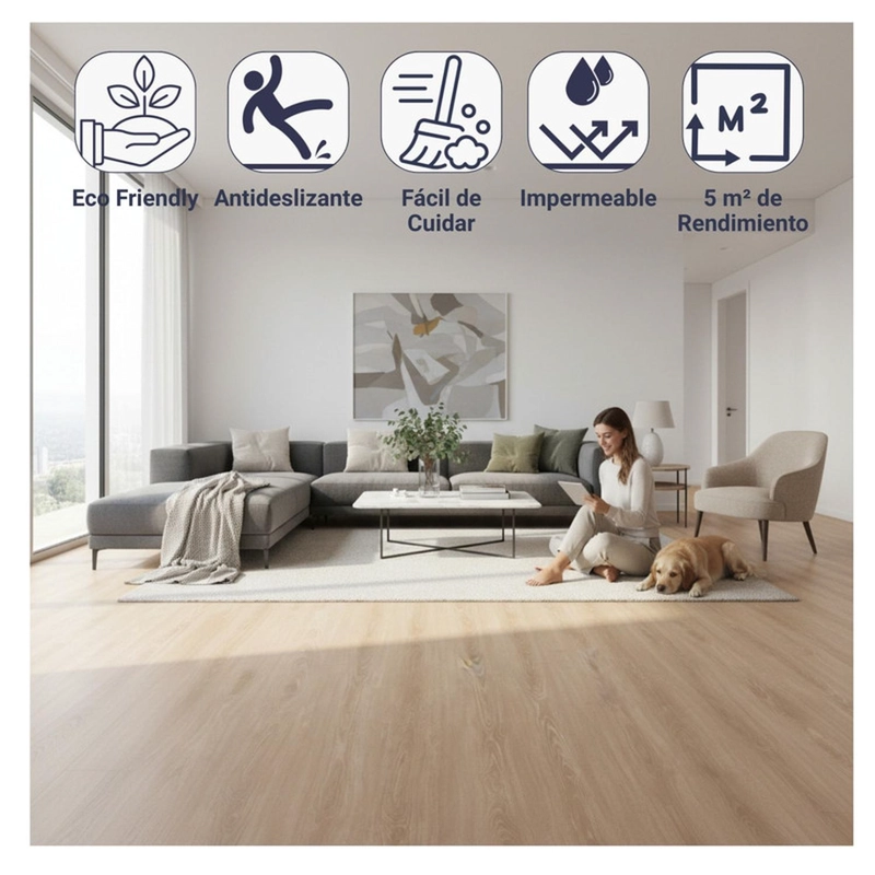 PISO VINILICO ADHESIVO SIMIL MADERA 91,4X15,2 BEIGE - 4