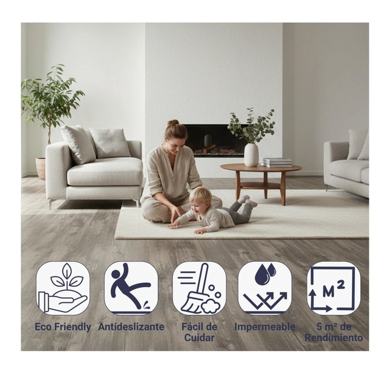 PISO VINILICO ADHESIVO SIMIL MADERA 91,4X15,2 GRIS HUMO - 4