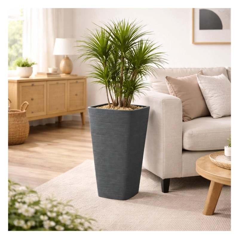 MACETERO RECTANGULAR ALTO TEXTURADO GRIS JARDIN TERRAZA - 4