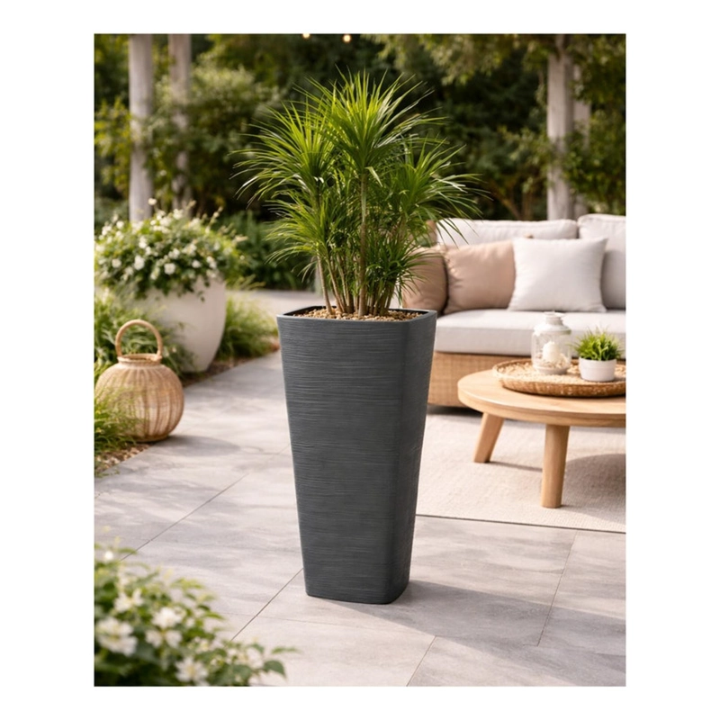 MACETERO RECTANGULAR ALTO TEXTURADO GRIS JARDIN TERRAZA - 5