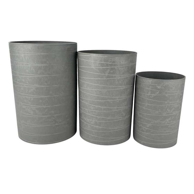 MACETERO TEXTURIZADO CILINDRICO GRIS PACK 3 UNIDADES - 1