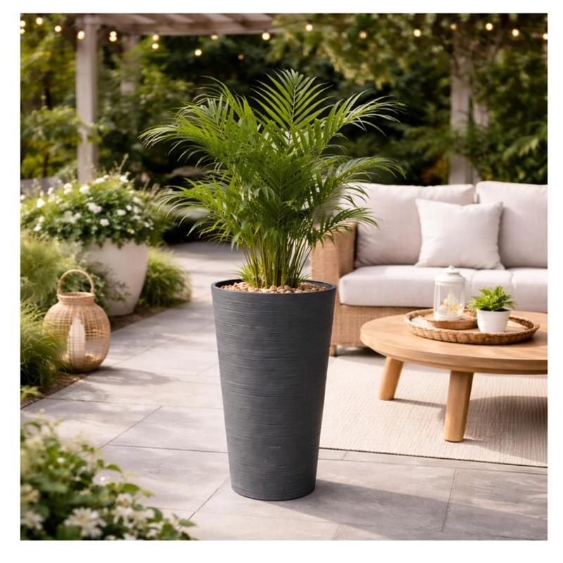 MACETERO REDONDO ALTO DECORATIVO JARDIN DISEÑO MODERNO GRIS - 3