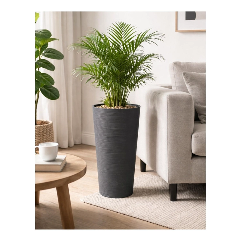 MACETERO REDONDO ALTO DECORATIVO JARDIN DISEÑO MODERNO GRIS - 4