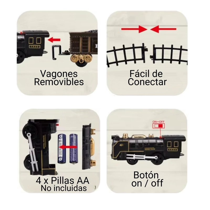 TREN DE JUGUETE PISTA 4 VAGONES RESCATE LUZ SONIDO HUMO - 7