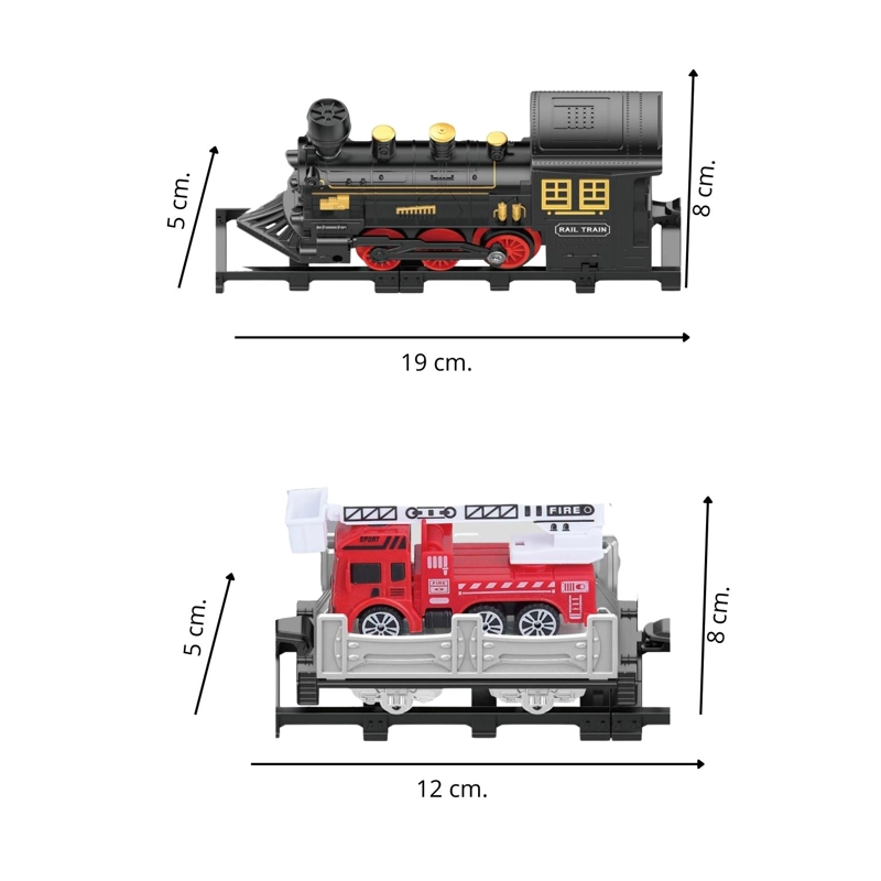 TREN DE JUGUETE PISTA 4 VAGONES BOMBEROS LUZ SONIDO HUMO - 5