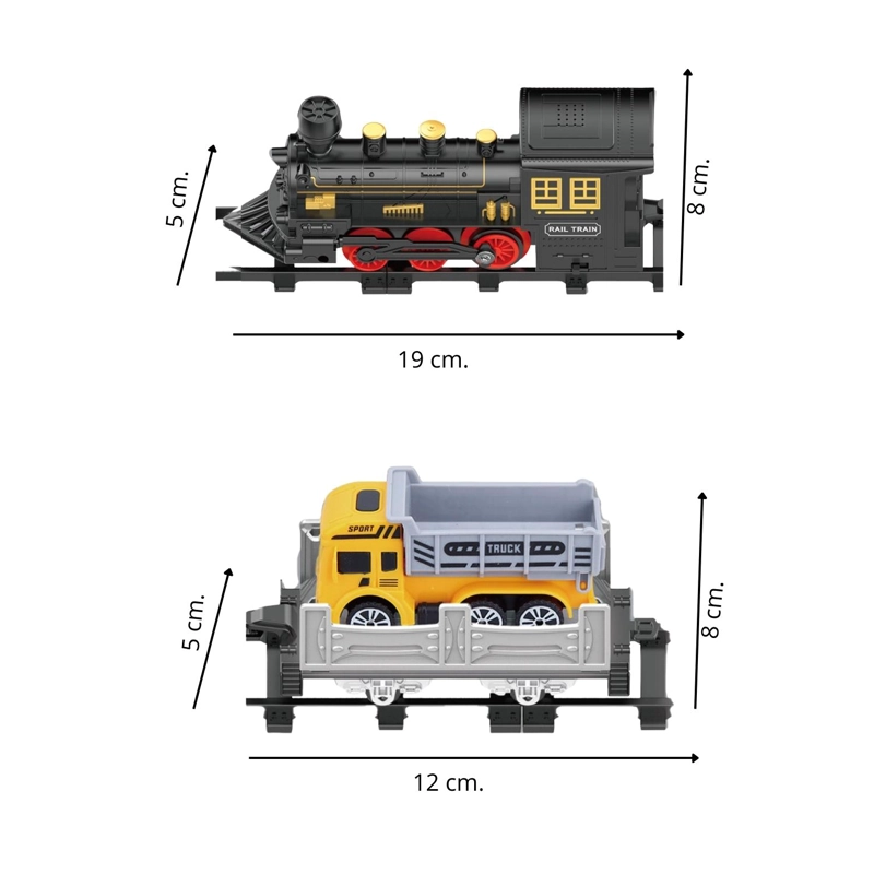 TREN DE JUGUETE PISTA 3 VAGONES CAMIONES LUZ SONIDO HUMO - 5
