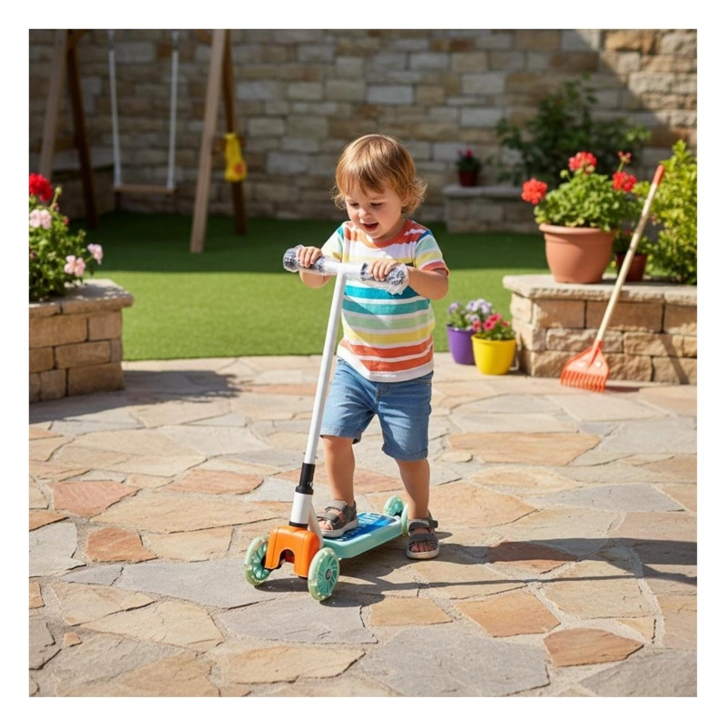 SCOOTER INFANTIL 4 RUEDAS AJUSTABLE NIÑO ESTABLE AZUL - 2