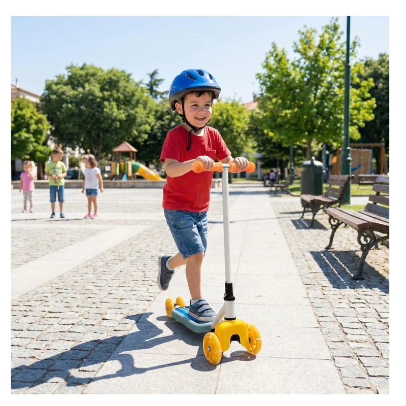 SCOOTER INFANTIL 4 RUEDAS AJUSTABLE NIÑO ESTABLE CELESTE - 2