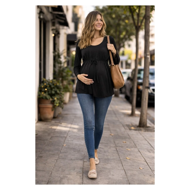 POLERA LACTANCIA MATERNIDAD MANGA LARGA VERO NEGRO - 4
