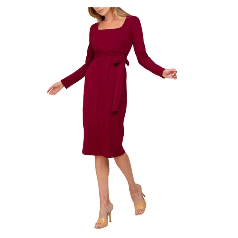 VESTIDO MATERNIDAD MANGA LARGA CON LAZO ROJO EMBARAZADA - 5