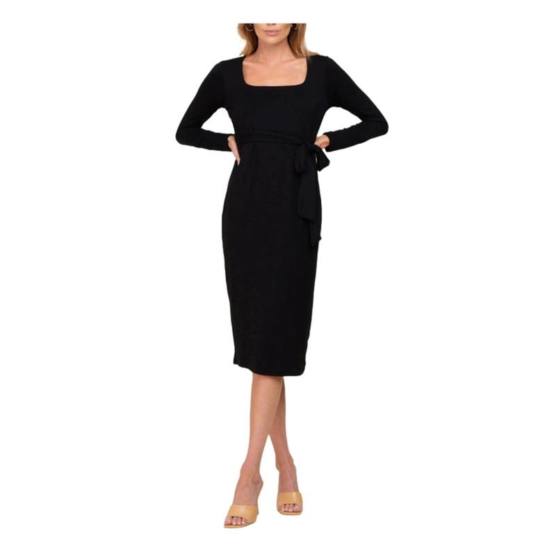 VESTIDO MATERNIDAD MANGA LARGA CON LAZO NEGRO EMBARAZADA - 1