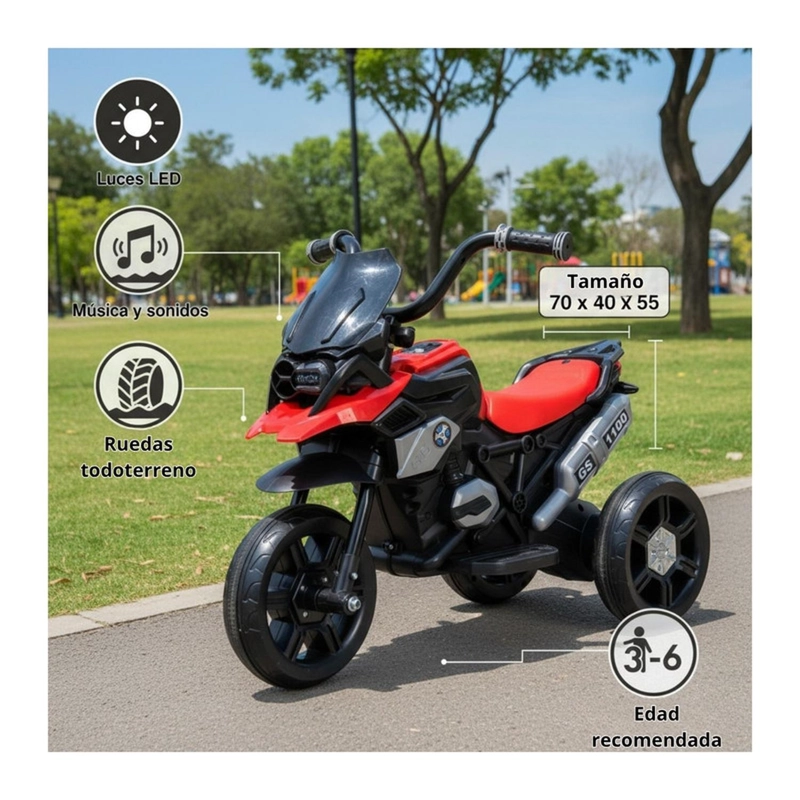AUTO ELE CTRICO INFANTIL MOTO RACER BATERIA ROJA - 4
