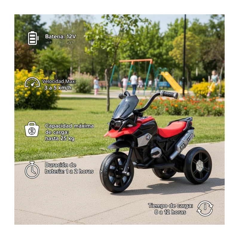 AUTO ELE CTRICO INFANTIL MOTO RACER BATERIA ROJA - 5