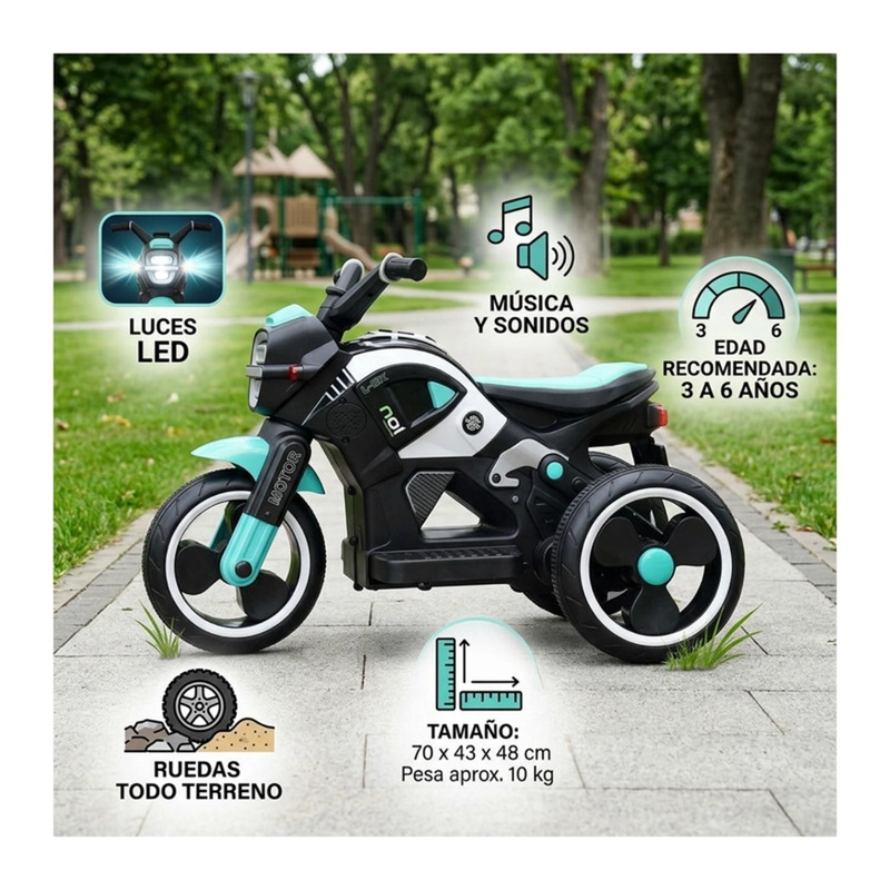 AUTO ELE CTRICO INFANTIL MOTO BEAST BATERIA TURQUESA - 4
