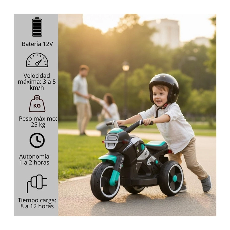 AUTO ELE CTRICO INFANTIL MOTO BEAST BATERIA TURQUESA - 5