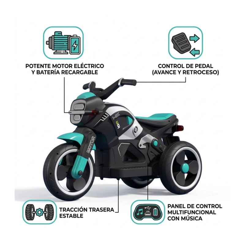 AUTO ELE CTRICO INFANTIL MOTO BEAST BATERIA TURQUESA - 7