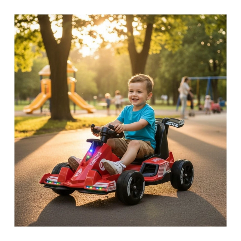 AUTO ELE CTRICO GO KART INFANTIL BATERIA CARRERA TURBO ROJO - 2