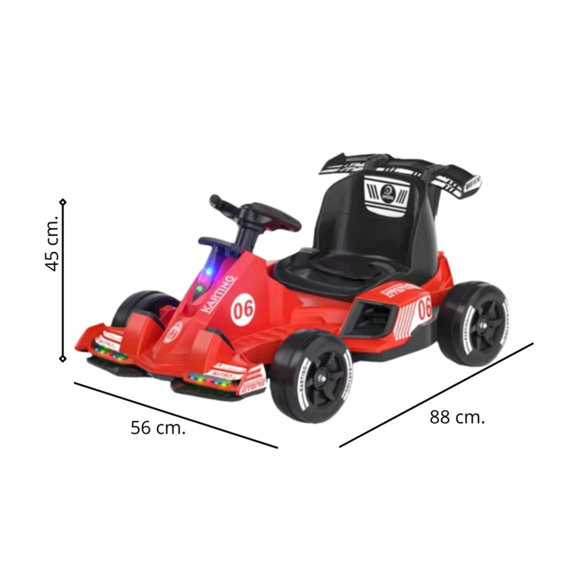 AUTO ELE CTRICO GO KART INFANTIL BATERIA CARRERA TURBO ROJO - 5