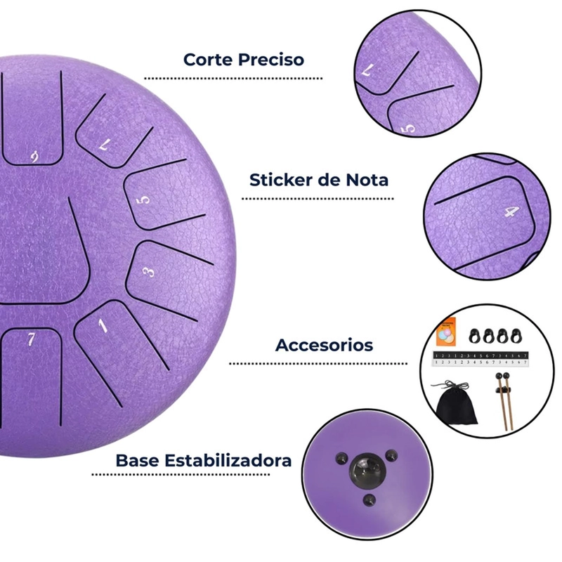 TAMBOR LENGUA DE ACERO MEDITACION YOGA 6” 11 TONOS MORADO - 5