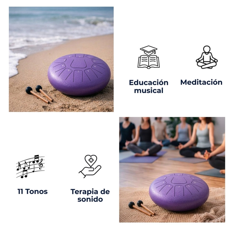 TAMBOR LENGUA DE ACERO MEDITACION YOGA 6” 11 TONOS MORADO - 7