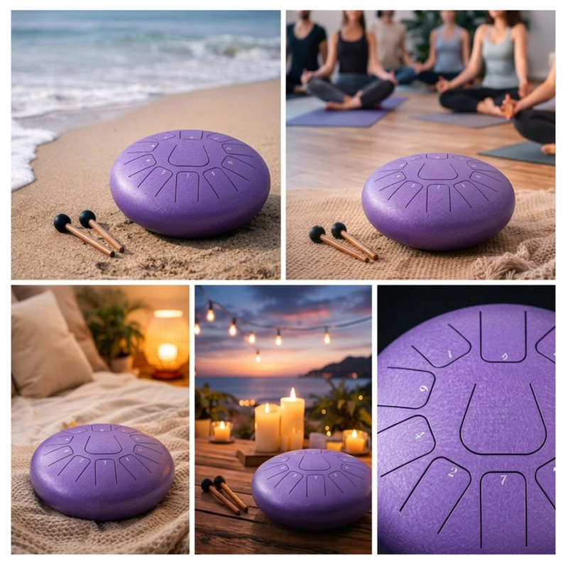 TAMBOR LENGUA DE ACERO MEDITACION YOGA 6” 11 TONOS MORADO - 8