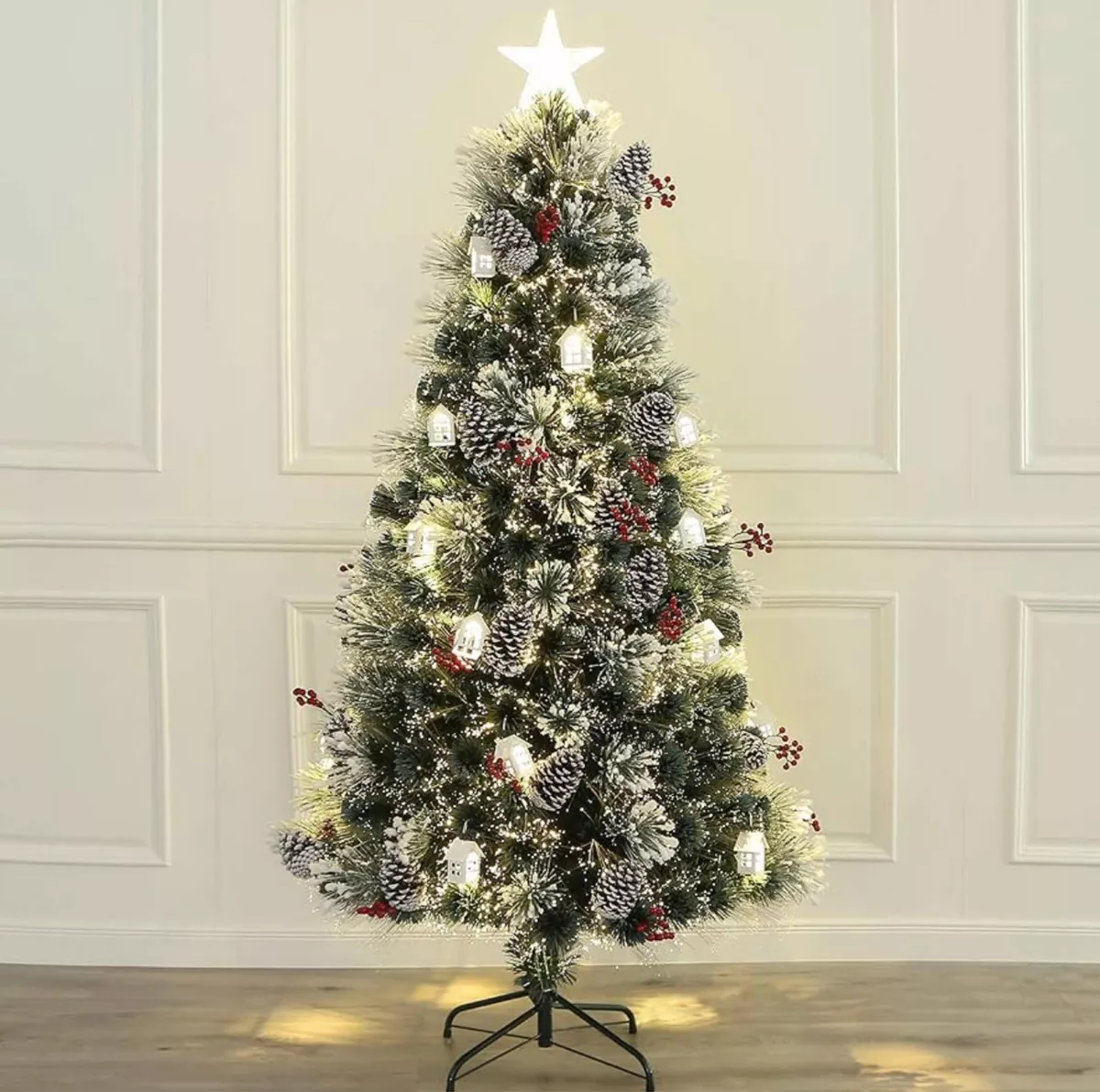 ÁRBOL DE NAVIDAD DE FIBRA ÓPTICA DECORADO FRUTOS ROJOS 150CM - 1